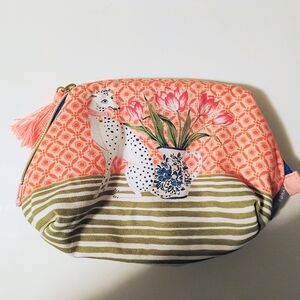 Oliver Bonas (UK) Dog w/Flowers and Stripes Cosmetic Pouch